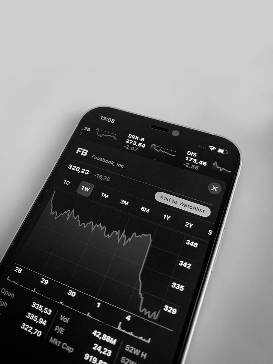 A phone showing a trading chart