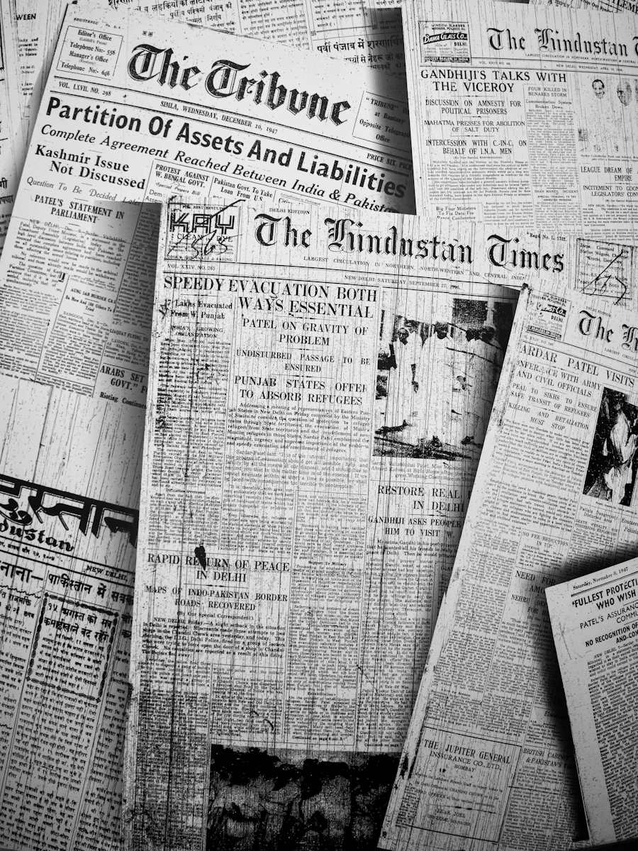 Newspapers spread across a table